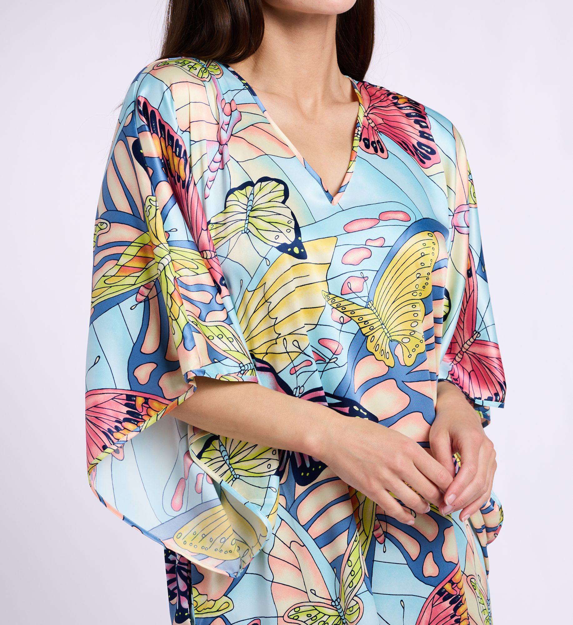 N by Natori Papillon Printed Satin Caftan XC0039 - Image 3