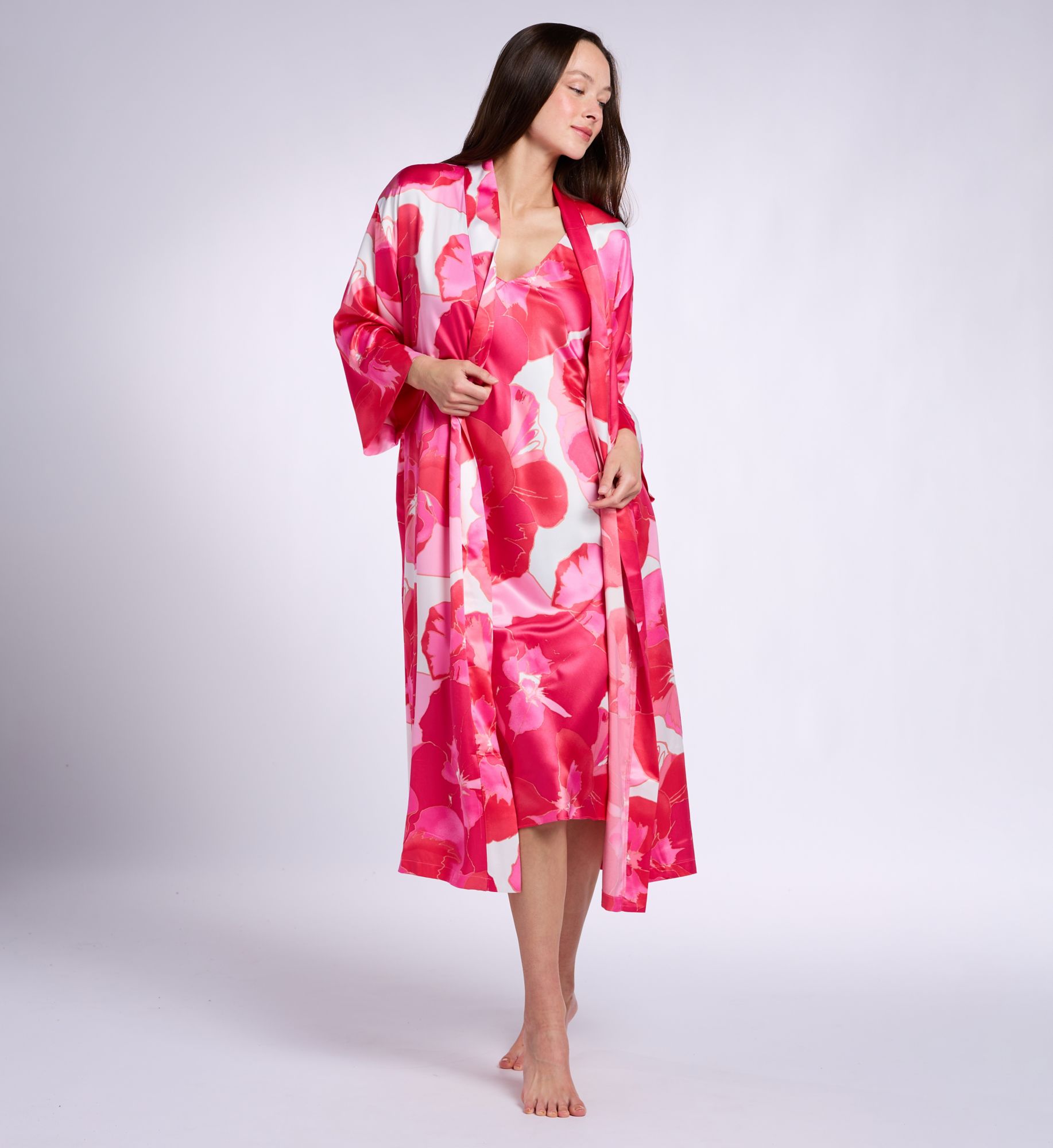 Back Image Front Image Main Image N by Natori Floria Printed Satin Robe XC4024