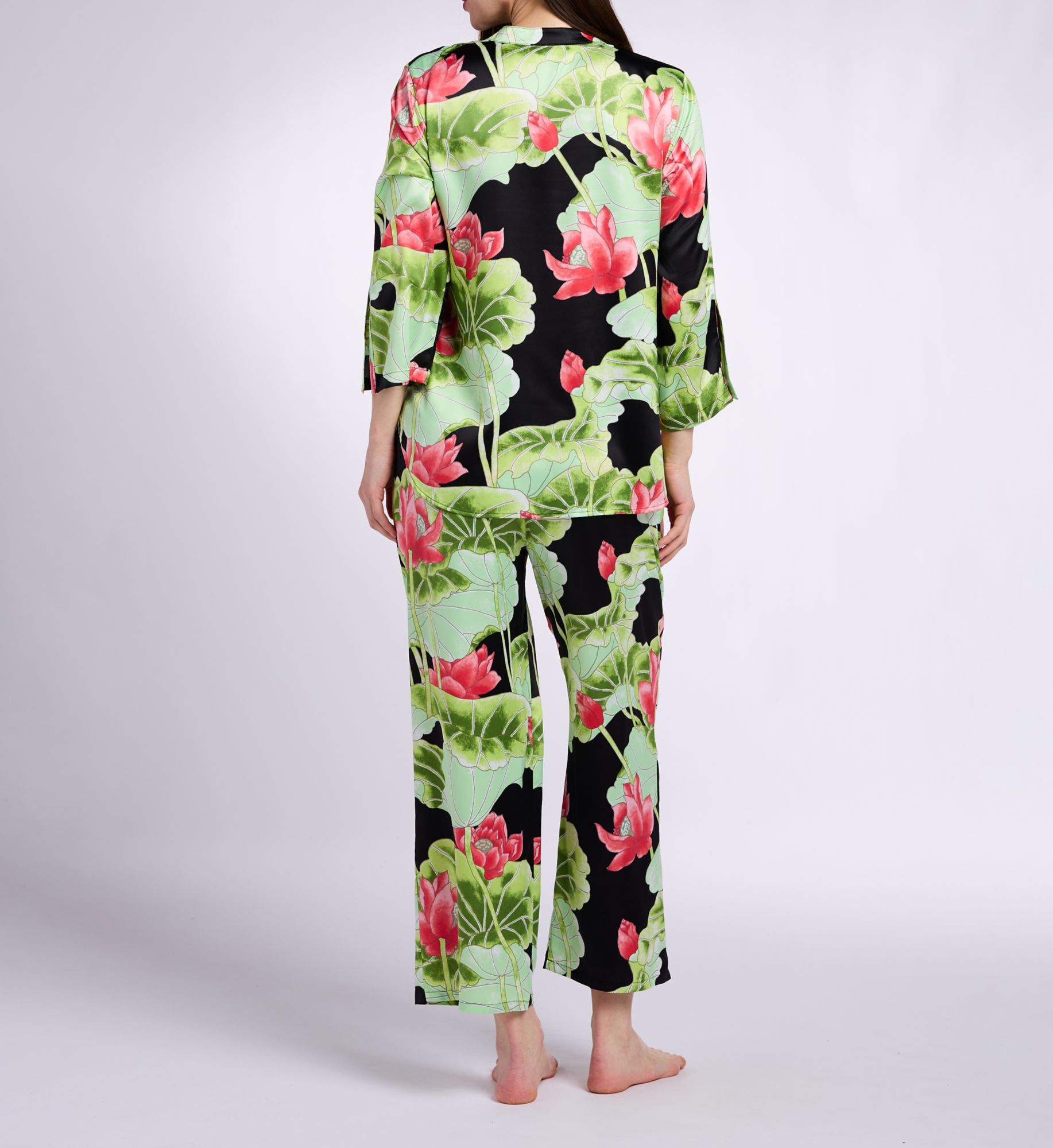 N by Natori Ascendant Lotus Printed Satin Mandarin PJ Set XC6034 - Image 2