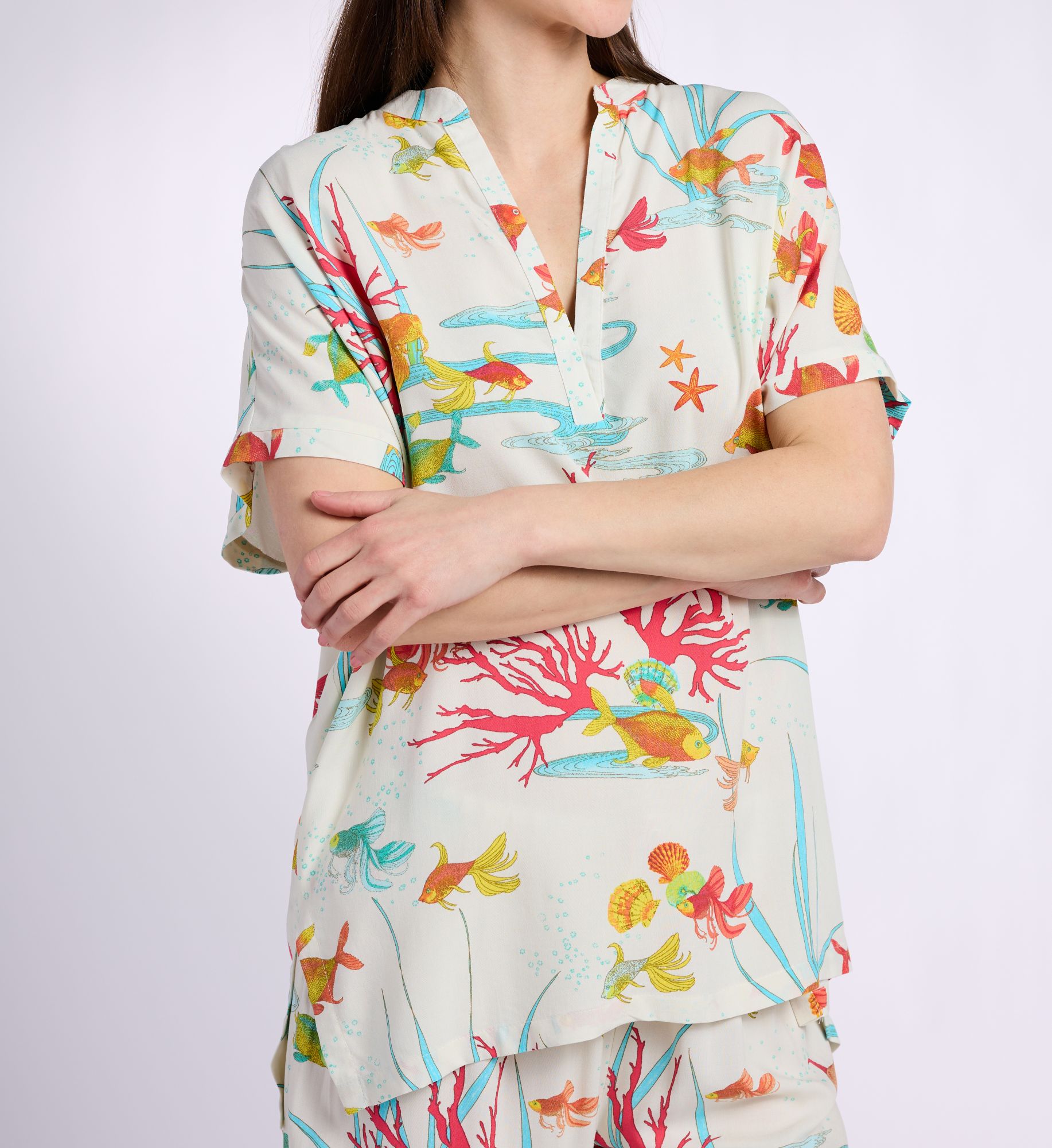 N by Natori Oceans Embrace Printed Challis Mandarin PJ Set XC6049 - Image 3
