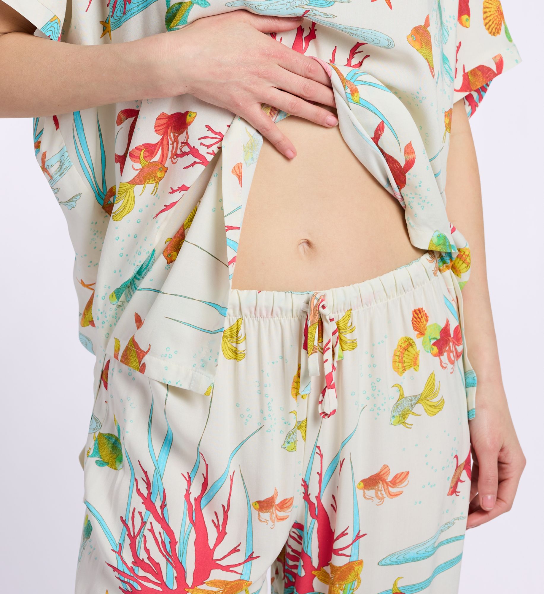 N by Natori Oceans Embrace Printed Challis Mandarin PJ Set XC6049 - Image 4