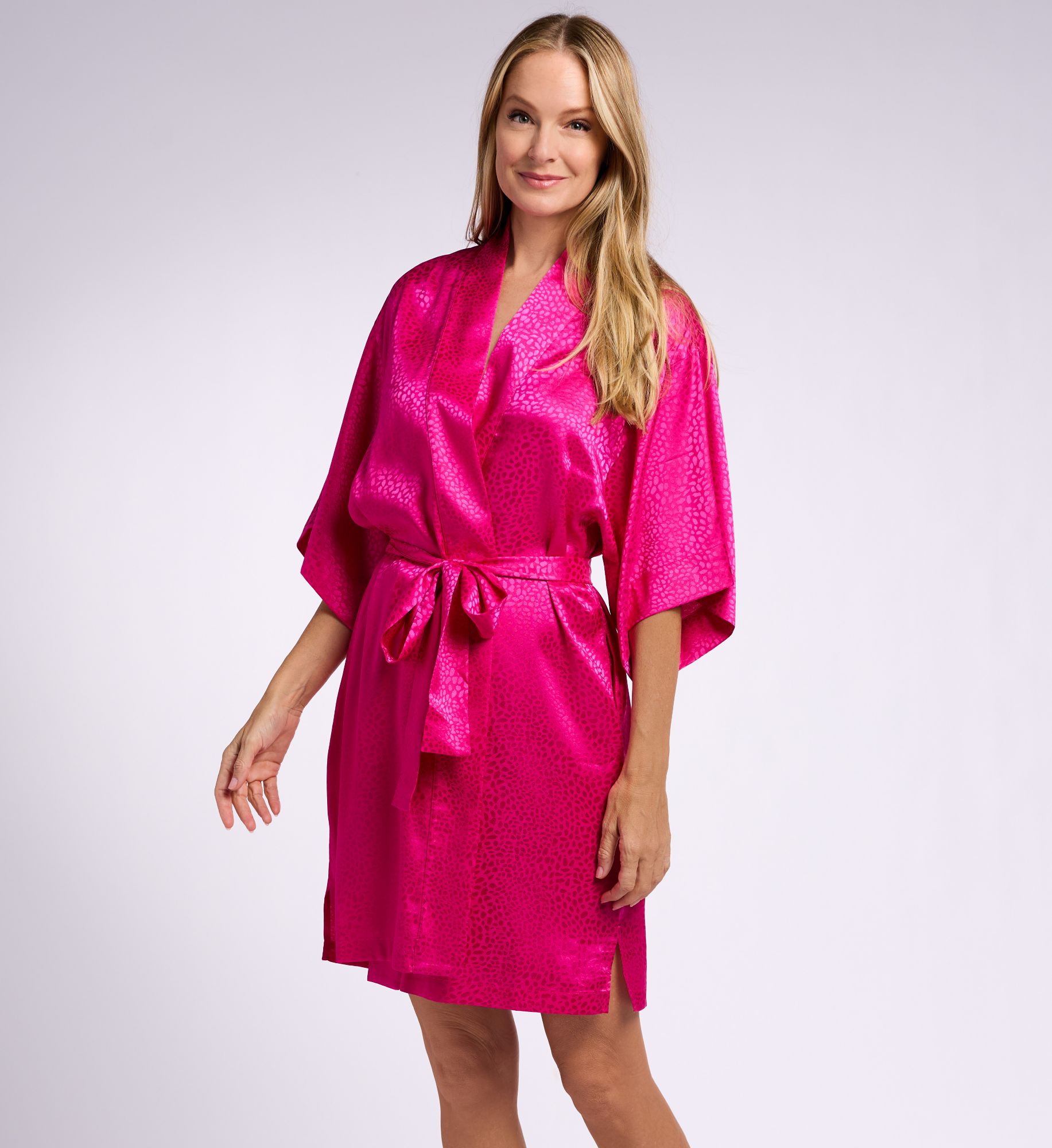 N by Natori Women's Wilderness Satin Jacquard Wrap in Pink | Size: XL | HerRoom.com