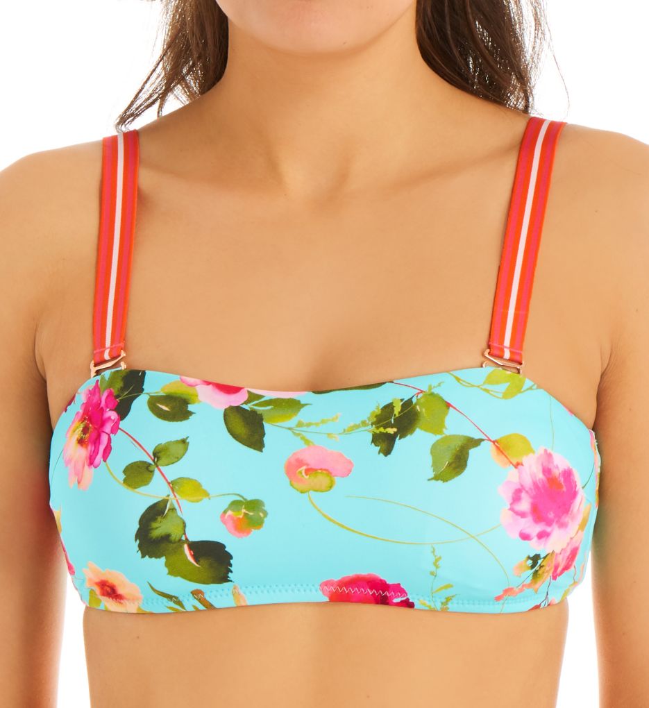 Silk Blossoms-Aqua Brielle Bandeau Swim Top-fs