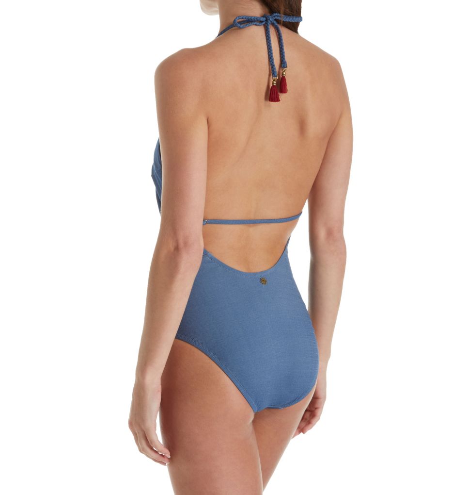 Dazed Denim Goddess High Neck One Piece Swimsuit-bs