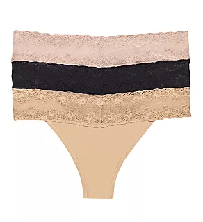 Bliss Perfection One Size Thong - 3 Pack Cameo Rose/Black/Cafe O/S