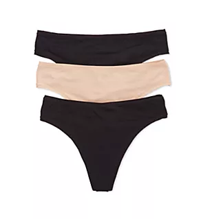 Bliss Bare Cotton Thong Panty - 3 Pack Black/Black/Cafe S