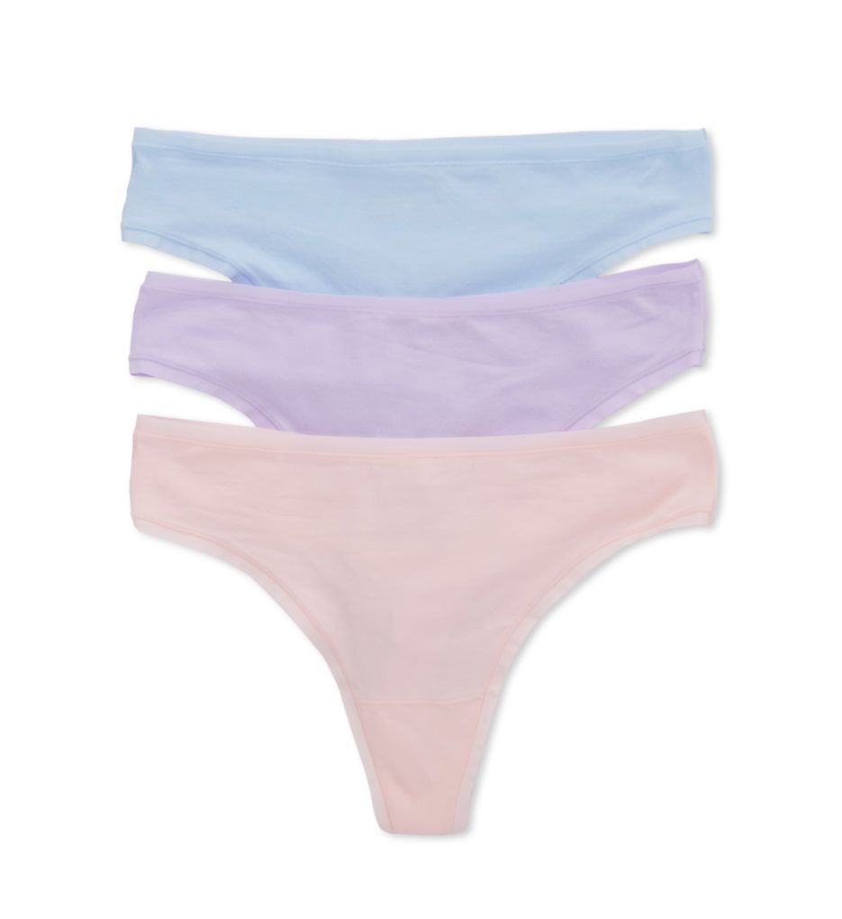 Natori Women's Bliss Bare Cotton Thong Panty - 3 Pack in Lilac/Blue/Potpour | Size 2XL | HerRoom.com