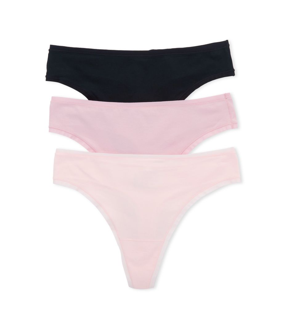 Natori Women's Bliss Bare Cotton Thong Panty - 3 Pack in Potpourri/Rose/Black | Size Small | HerRoom.com
