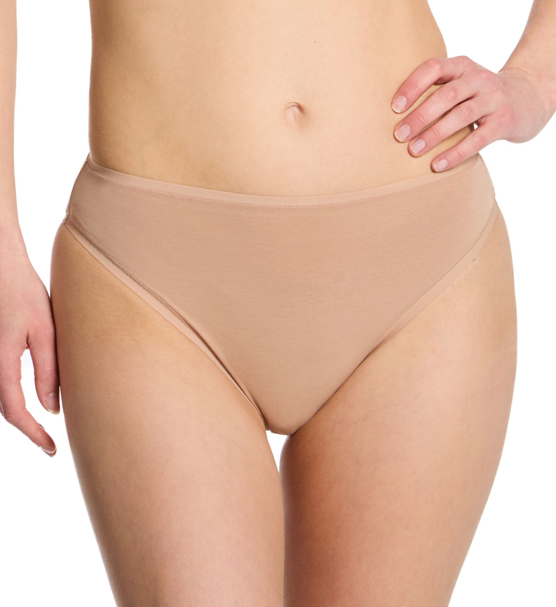 Natori Women's Bliss Bare Cotton High Cut Brief Panty in Buff | Size: Medium | HerRoom.com