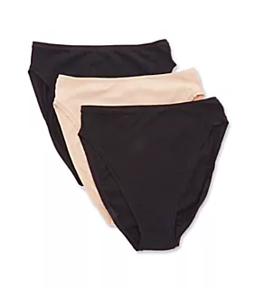 Bliss Bare Cotton Hi Cut Brief Panty - 3 Pack Black/Black/Cafe S