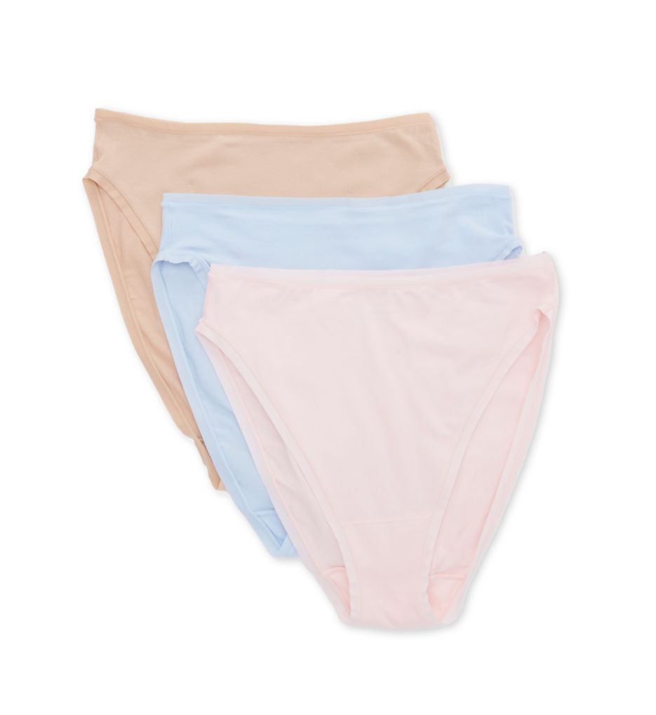 Natori Women's Bliss Bare Cotton Hi Cut Brief Panty - 3 Pack in Potpourri/Blue/Cafe | Size Medium | HerRoom.com