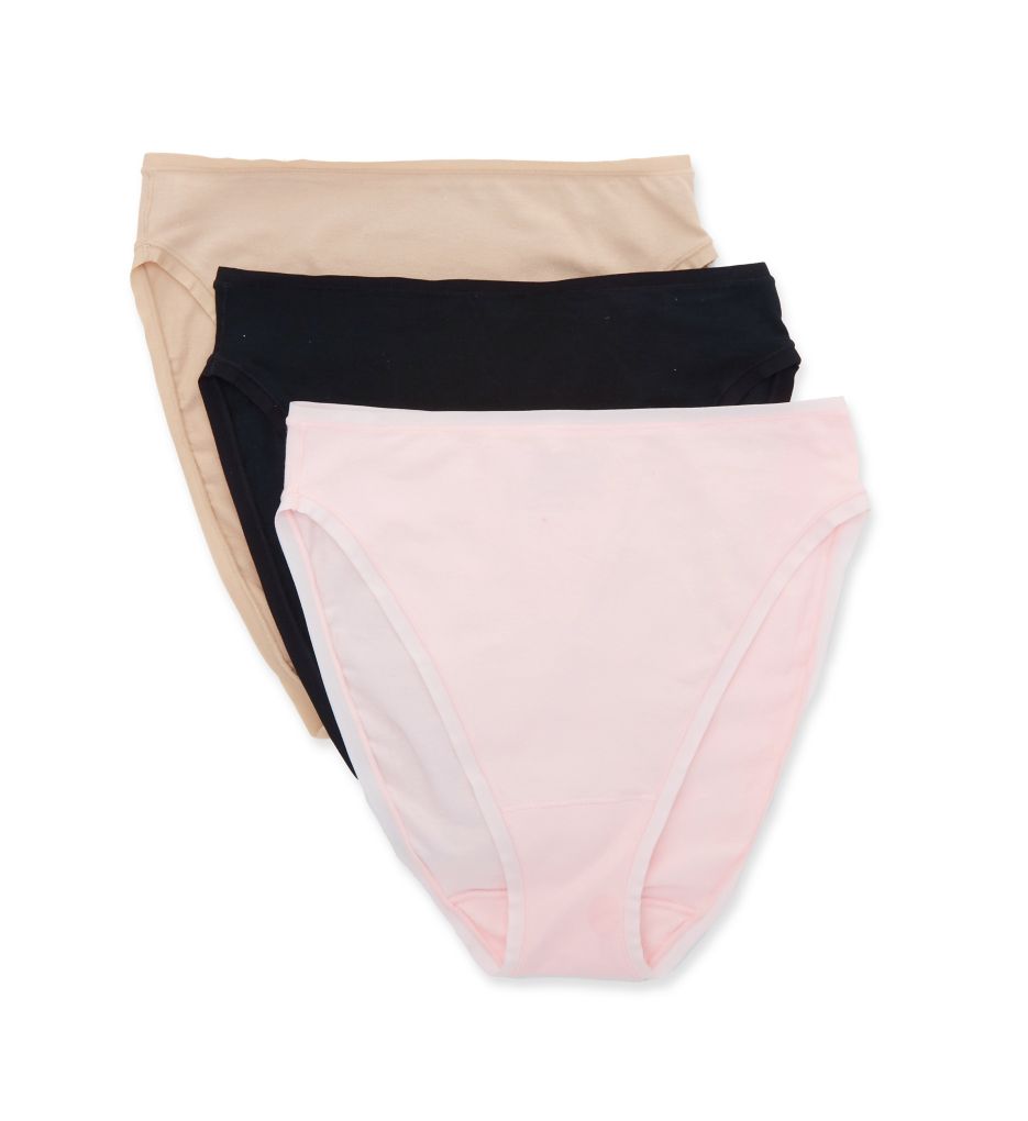 Natori Women's Bliss Bare Cotton Hi Cut Brief Panty - 3 Pack in Potpourri/Café/Black | Size Large | HerRoom.com