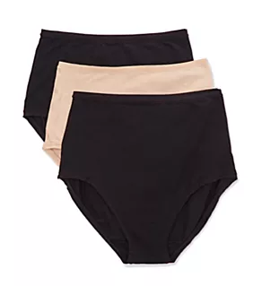 Bliss Bare Cotton High Waist Brief Panty - 3 Pack Black/Black/Cafe S
