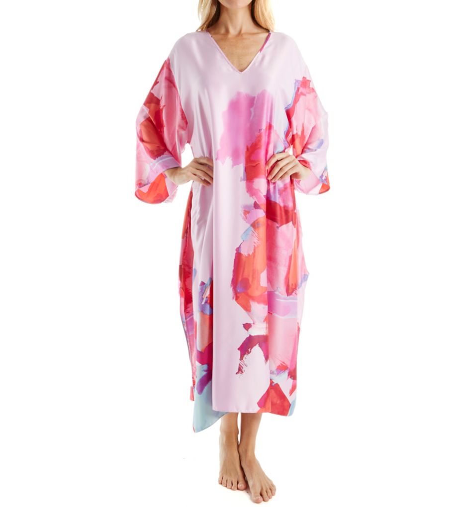 Abstract Printed Silky Charmeuse Long Caftan-fs