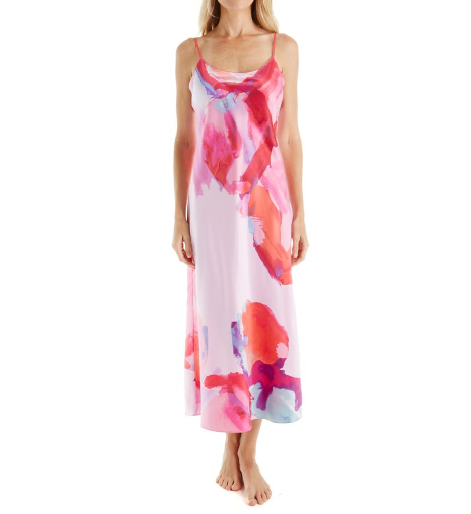 Abstract Printed Silky Charmeuse Long Gown-fs