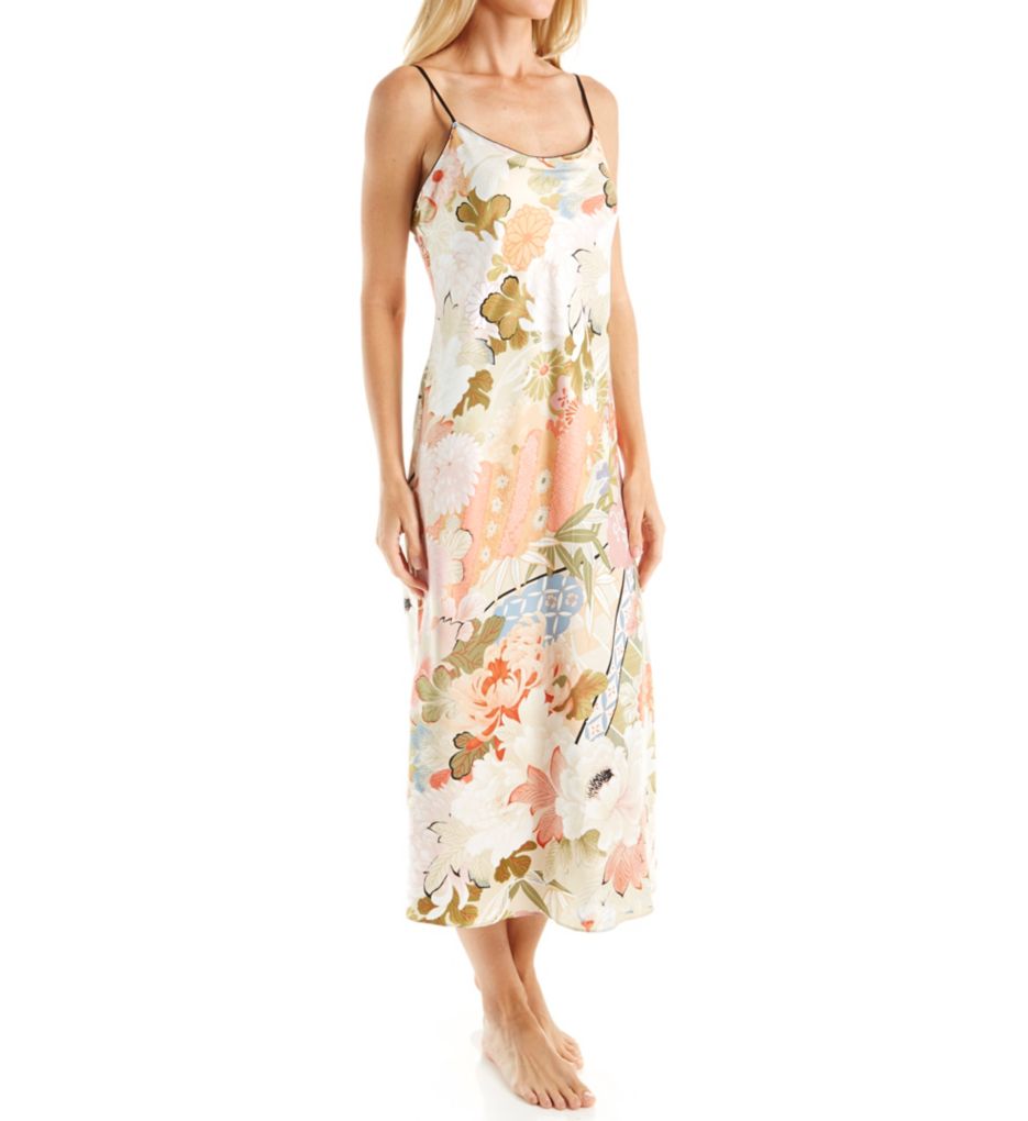 Yuzen Printed Silky Charmeuse Long Gown