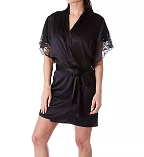Feathers Satin Wrap with Lace Black XL