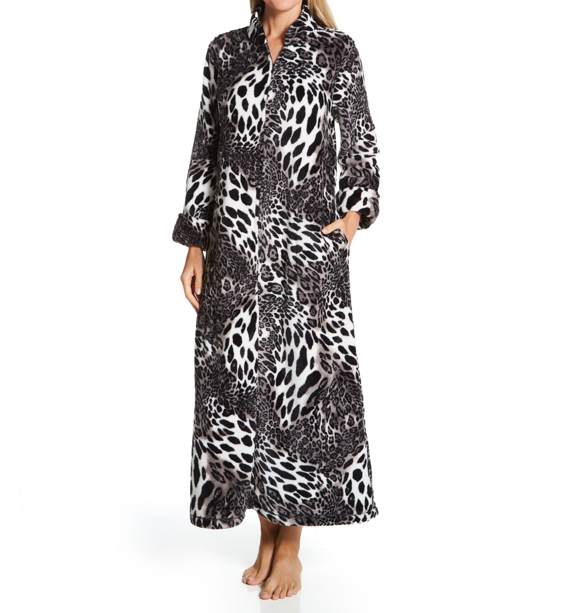 Natori Plush Leopard Long Zip Caftan 