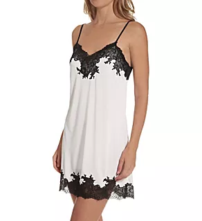 Aphrodite Enchant Silky Lace Trim Chemise ivory w/black lace S