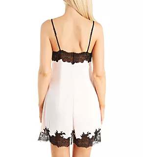 Aphrodite Enchant Silky Lace Trim Chemise Blush Pink/Black Lace XS