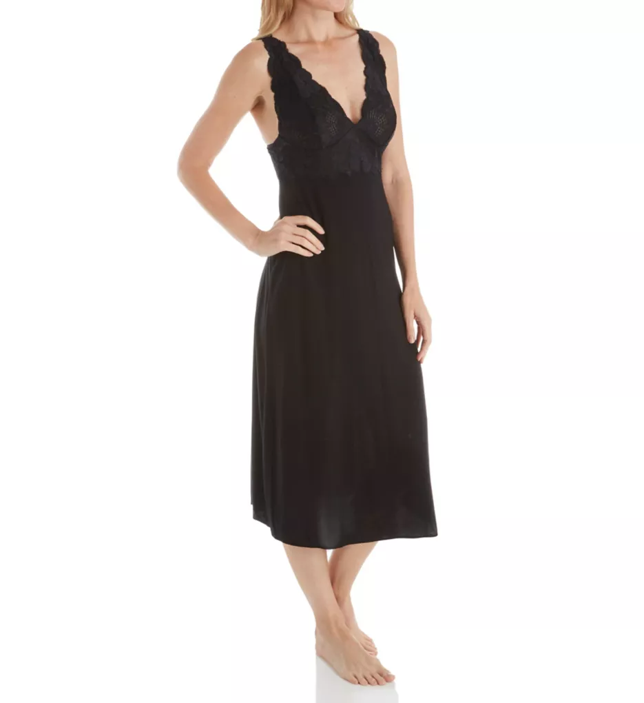 Zen Floral Modal Knit with Lace Nightgown Black S