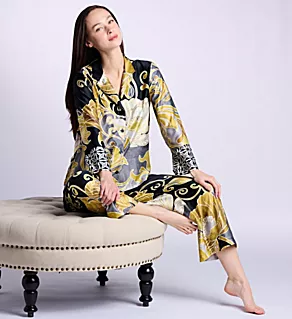 Deco Notch Charmeuse PJ Set Black/Gold S