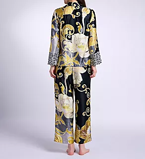 Deco Notch Charmeuse PJ Set Black/Gold S