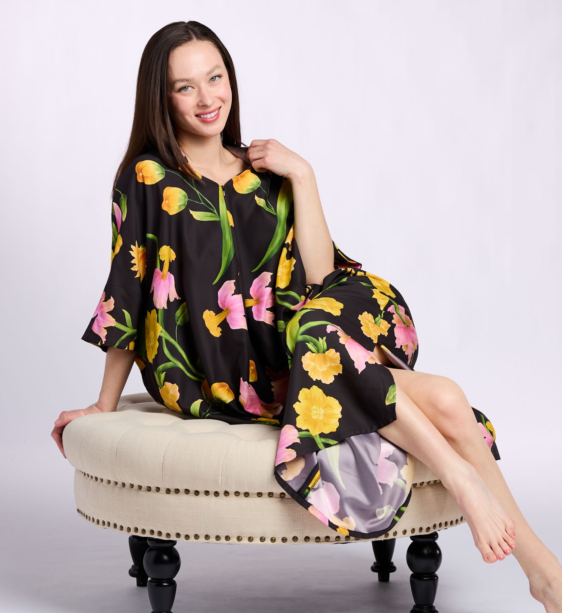 Natori Women's Solene Caftan in Black Multi | Size: Large | HerRoom.com
