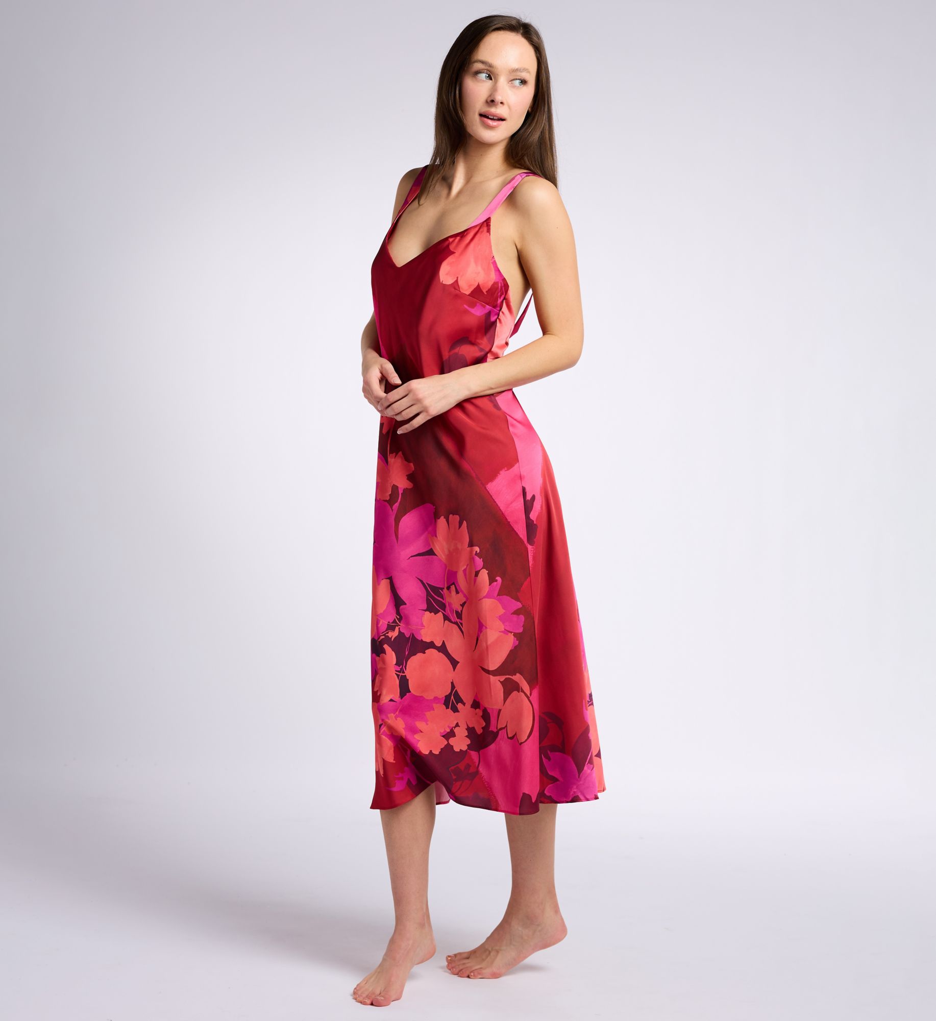 Natori Women's Coromandel Stretch Satin Gown in Magenta | Size: XL | HerRoom.com