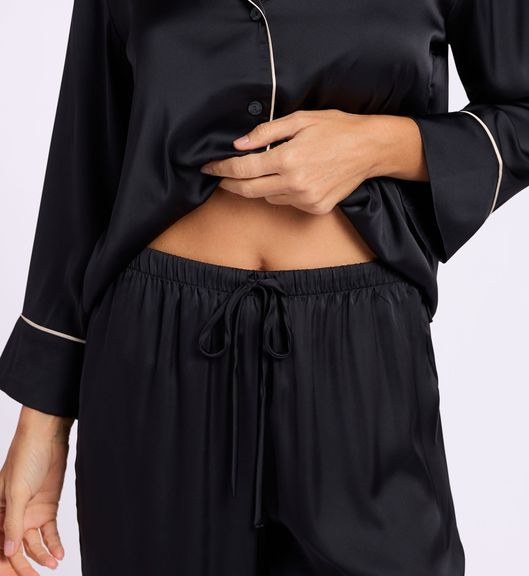 Natori Satin Essentials Notch PJ Set Y76020  – Main View  – Front View  – Back View – Detail View – Detail View
