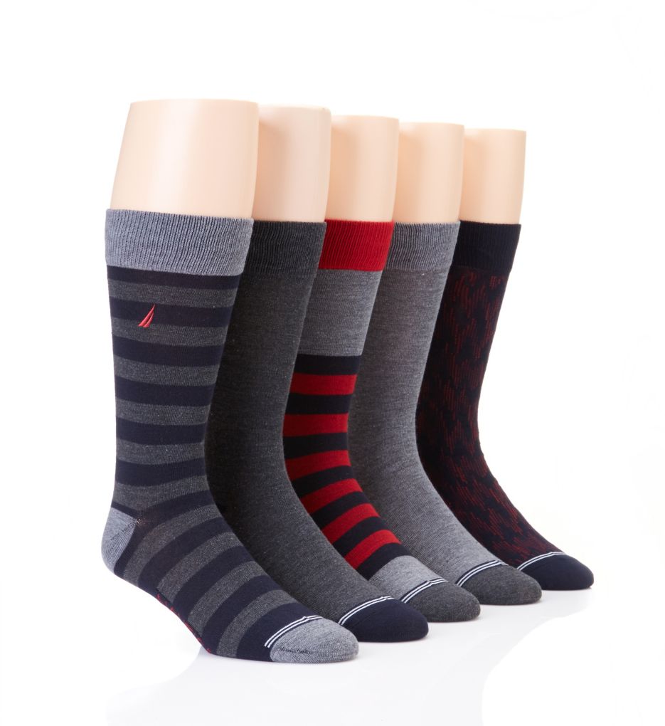 Medium Stripe Flat Knit Dress Crew Socks - 5 Pack