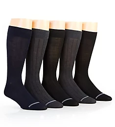 Solid Ribbed Dress Socks - 5 Pack Navy/Gray/Black O/S