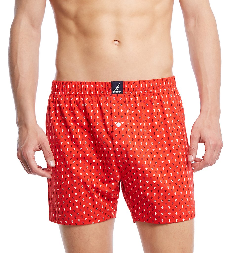 Nautica H60107 100% Cotton Knit Boxer (Anchor/Flame Scarlet)