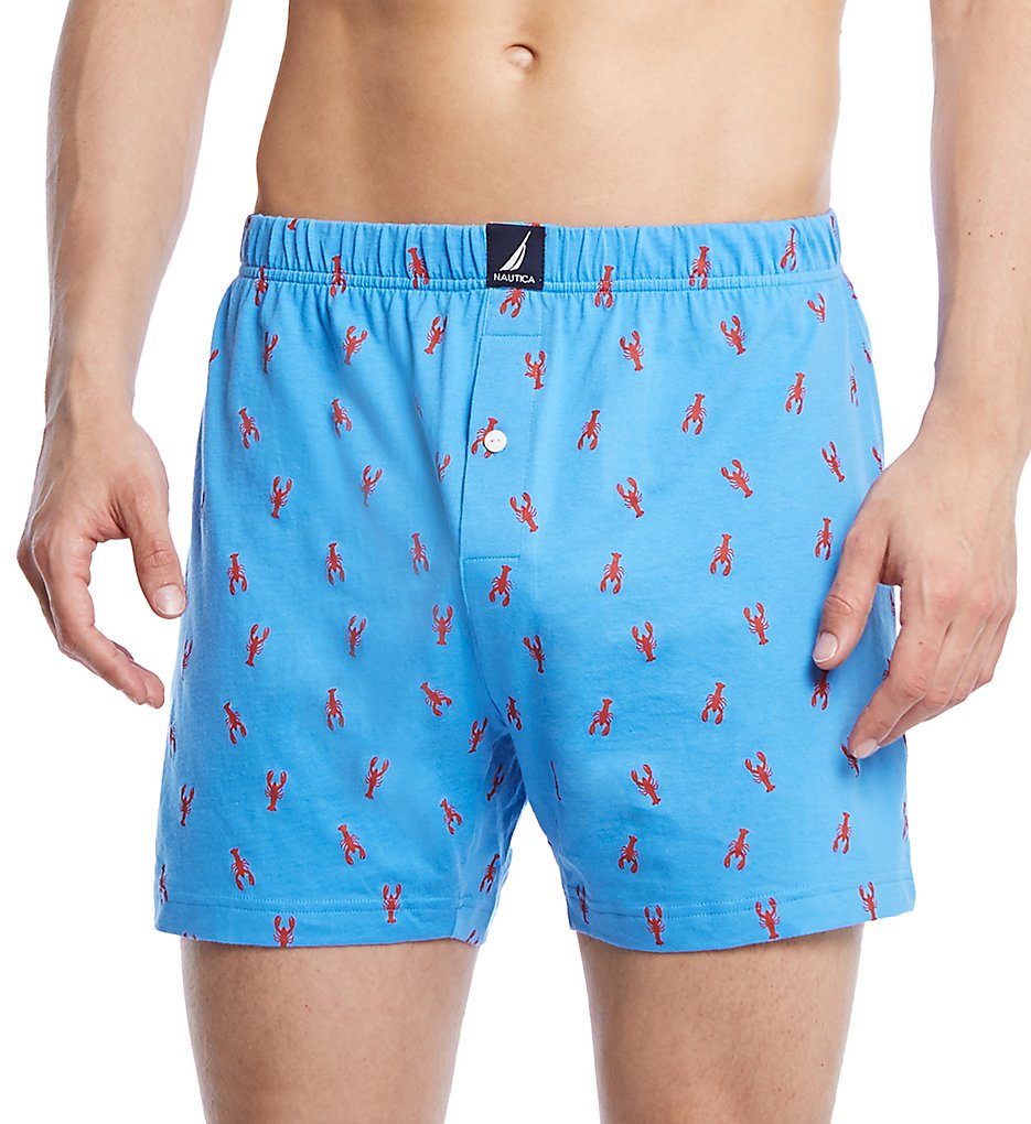Nautica H60107 100% Cotton Knit Boxer (Lobster/Aero Blue)