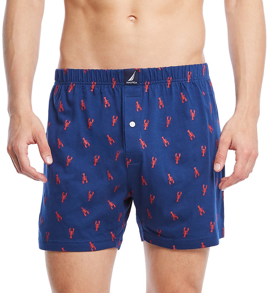 Nautica H60107 100% Cotton Knit Boxer (Lobster/Estate Blue)