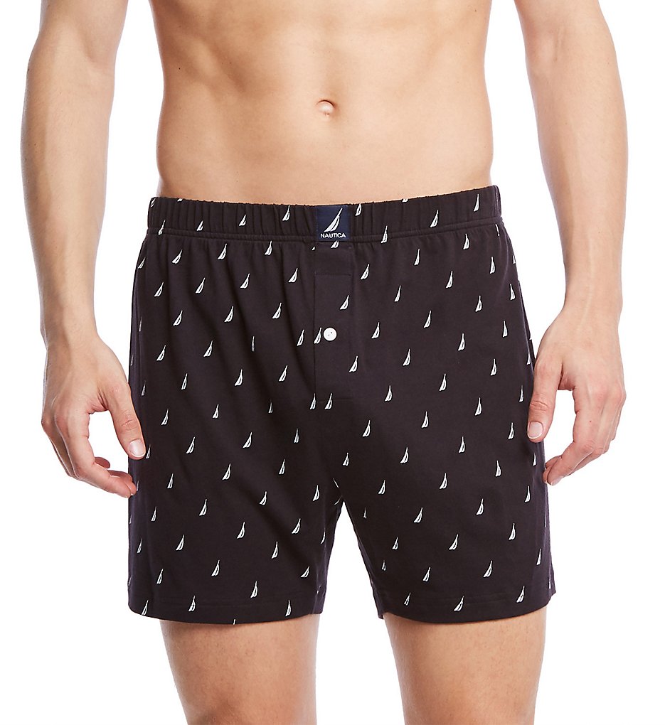 Nautica H60107 100% Cotton Knit Boxer (Sail/Black)