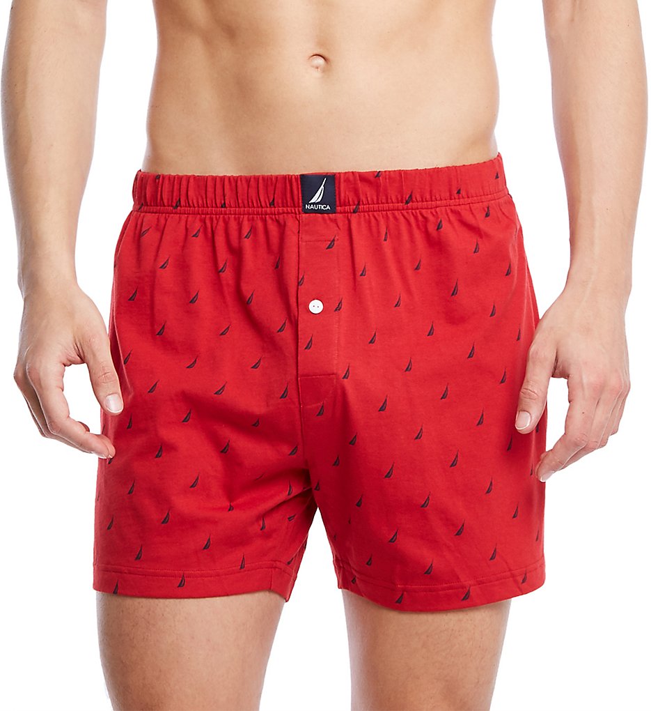 Nautica H60107 100% Cotton Knit Boxer (Sail/Nautica Red)