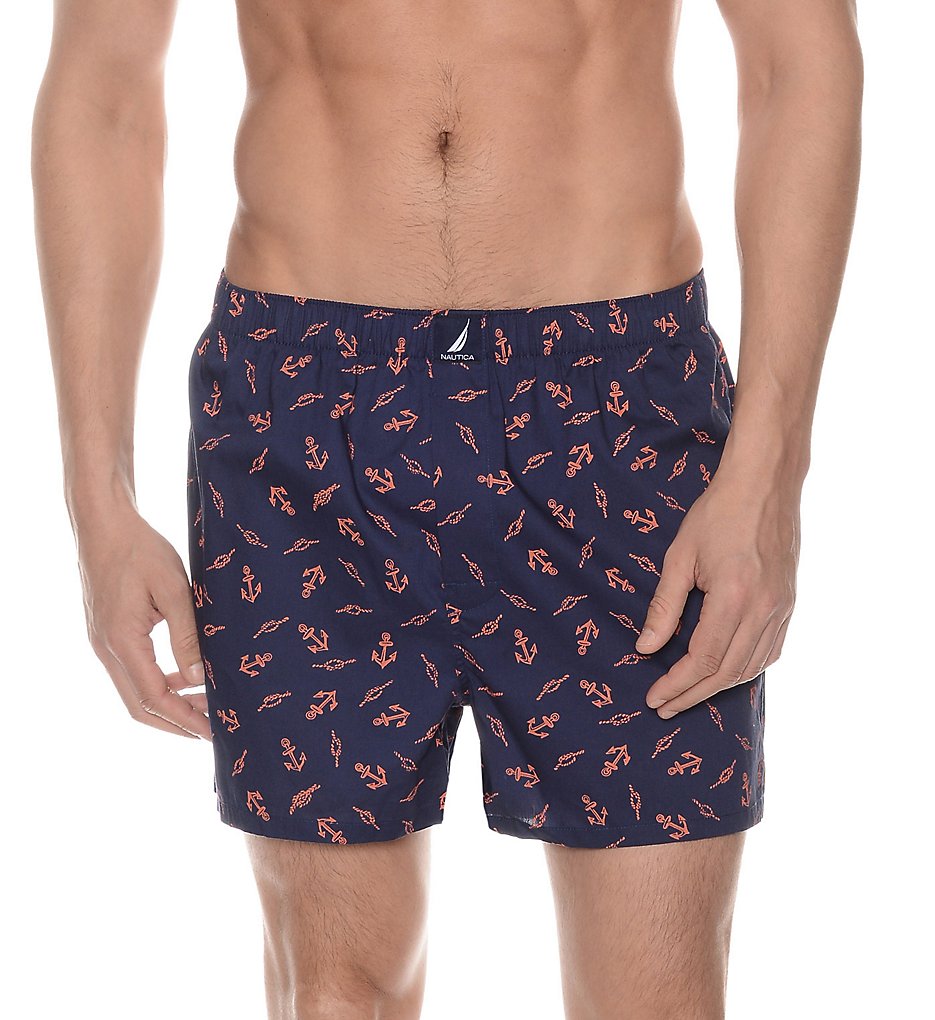 Nautica H64099 100% Cotton Woven Boxer (Anchor Peacoat)