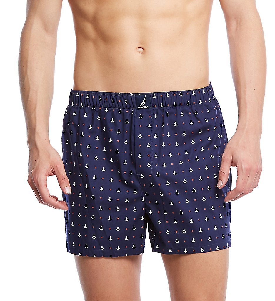 Nautica H64099 100% Cotton Woven Boxer (Peacoat/Anchor)