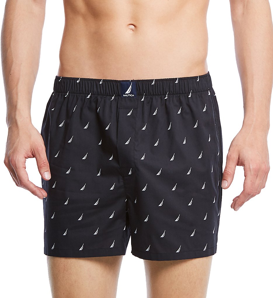 Nautica H64099 100% Cotton Woven Boxer (Sail/Black)