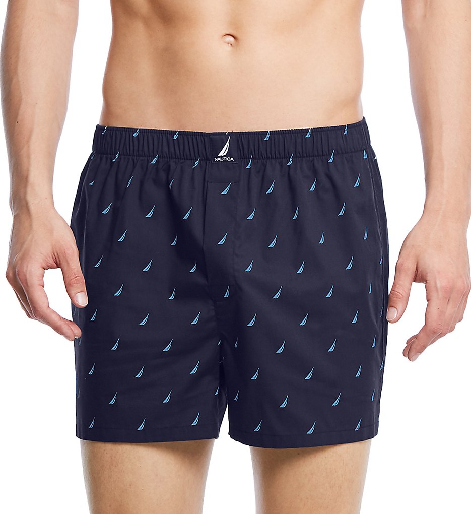 Nautica H64099 100% Cotton Woven Boxer (Sail/Peacoat)