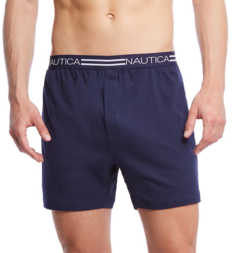 Nautica H70107 100% Cotton Loose Knit Solid Boxer (Peacoat)