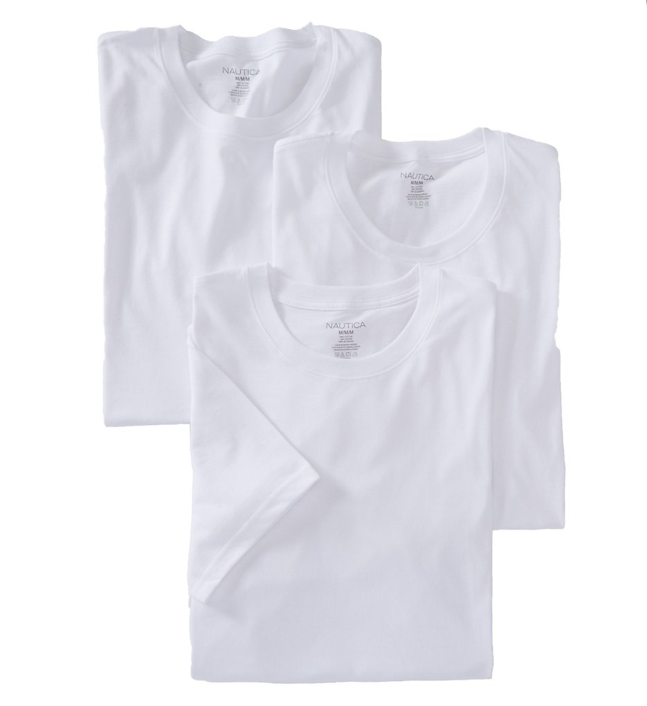 Nautica N60305 100% Cotton Crew Neck T-Shirts - 3 Pack (White)