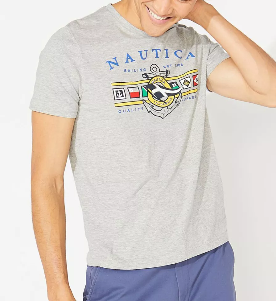 Nautica Mens Graphic Print T-Shirt Short Sleeve Crew Neck Cotton Logo L Xl  New - Helia Beer Co