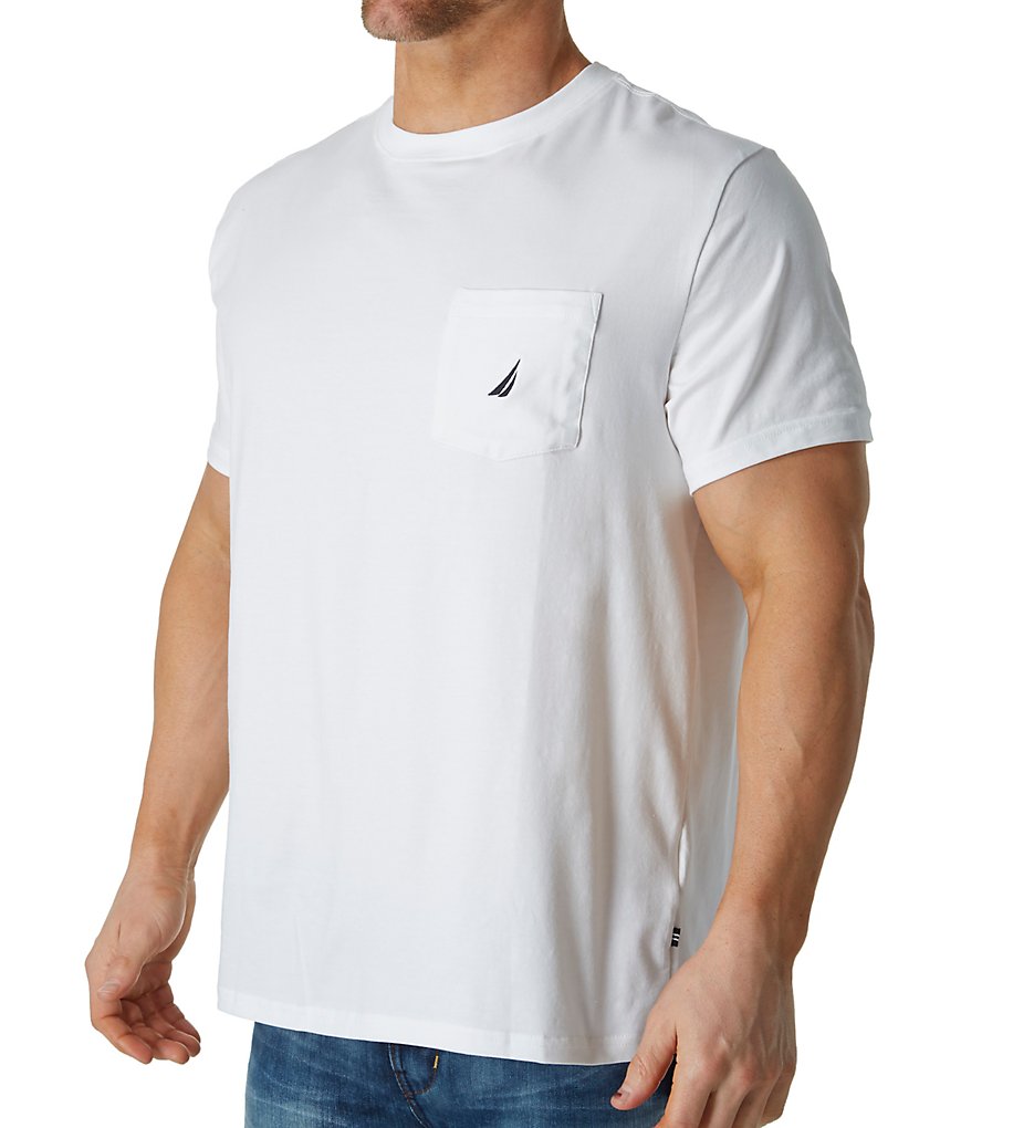 Nautica V41050 Solid Anchor Crew Neck Pocket T-Shirt (Bright White)
