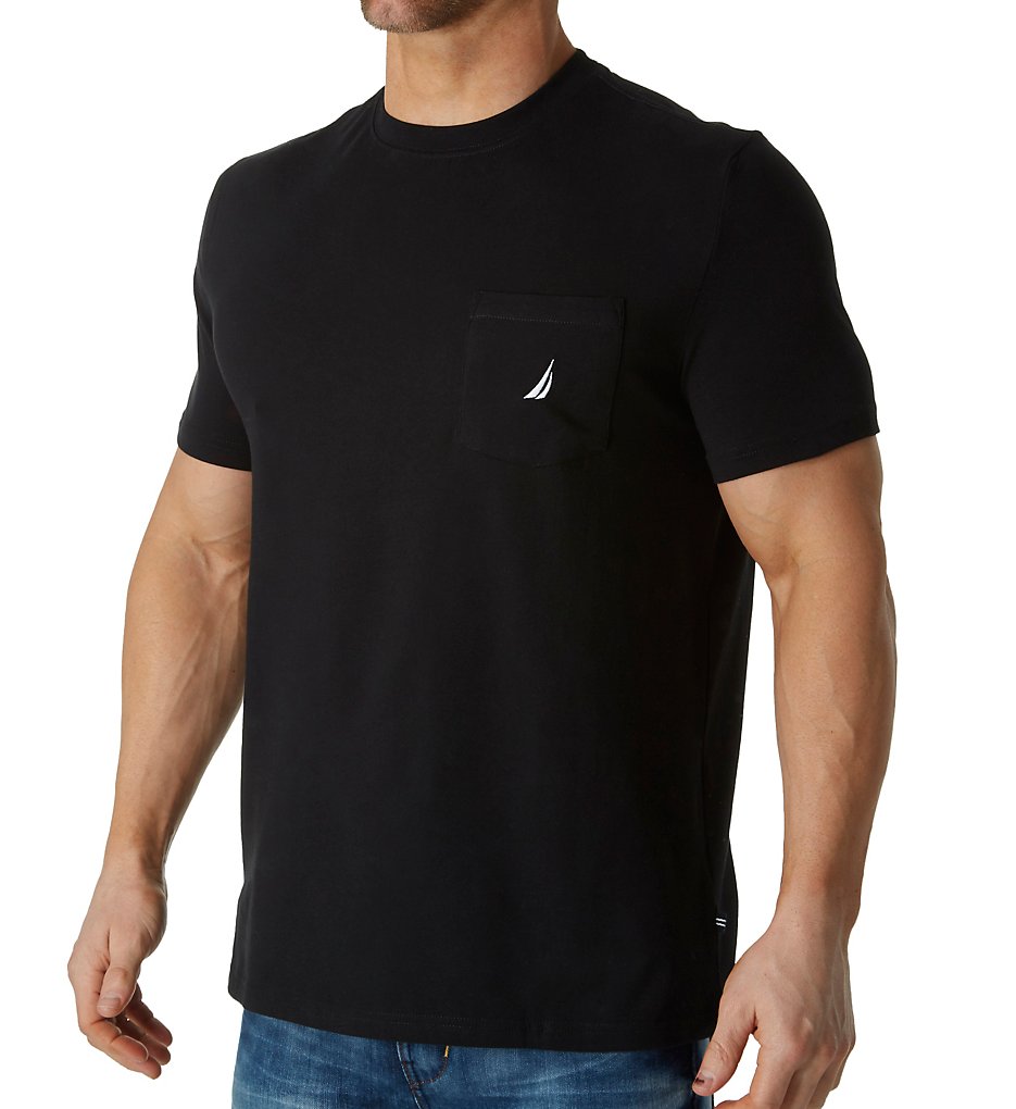Nautica V41050 Solid Anchor Crew Neck Pocket T-Shirt (True Black)