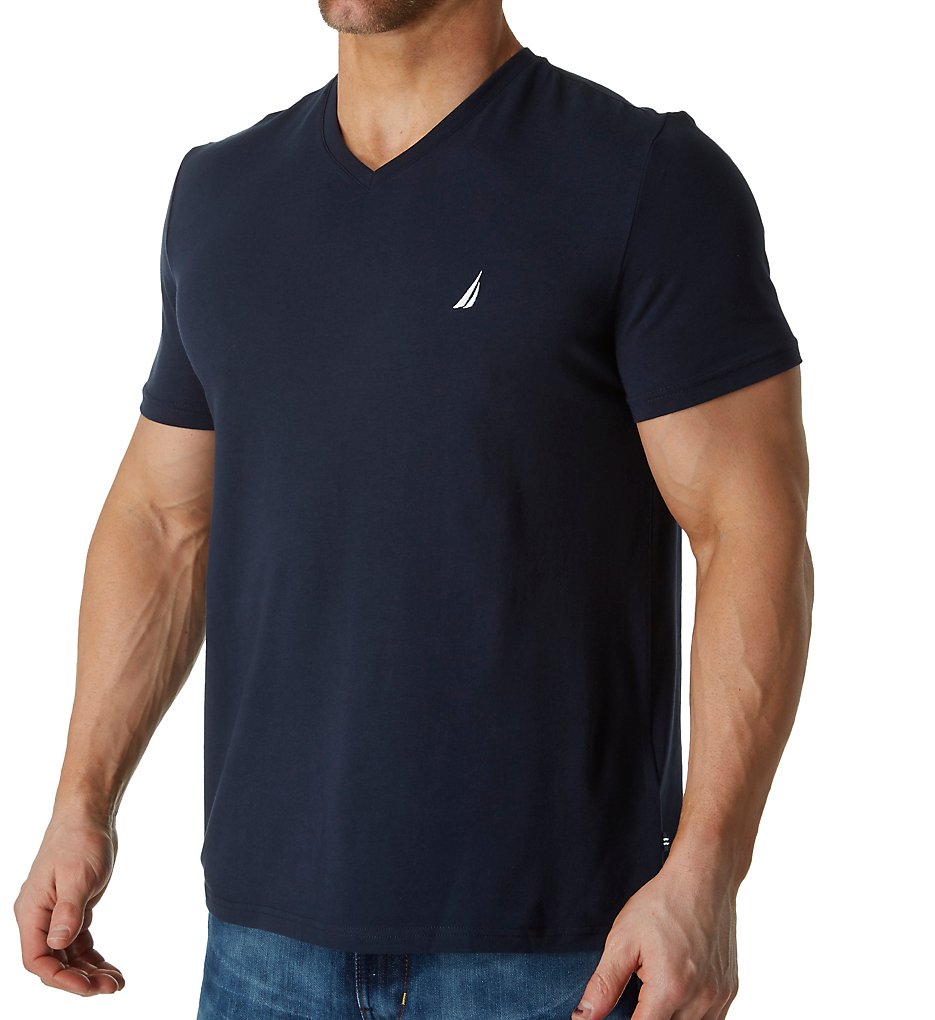Nautica V71008 Short Sleeve V-Neck T-Shirt (Navy)