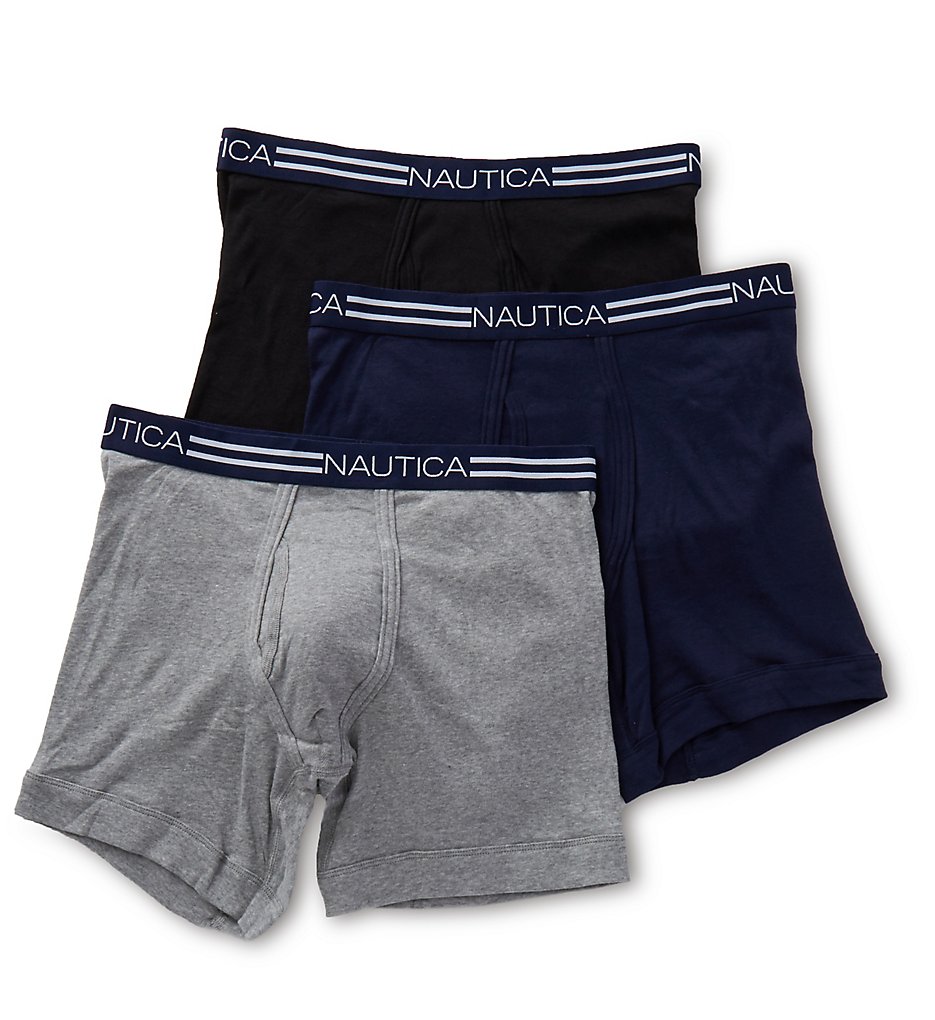 Nautica X60304 Cotton Boxer Briefs - 3 Pack (Black/H Grey/Peacoat)