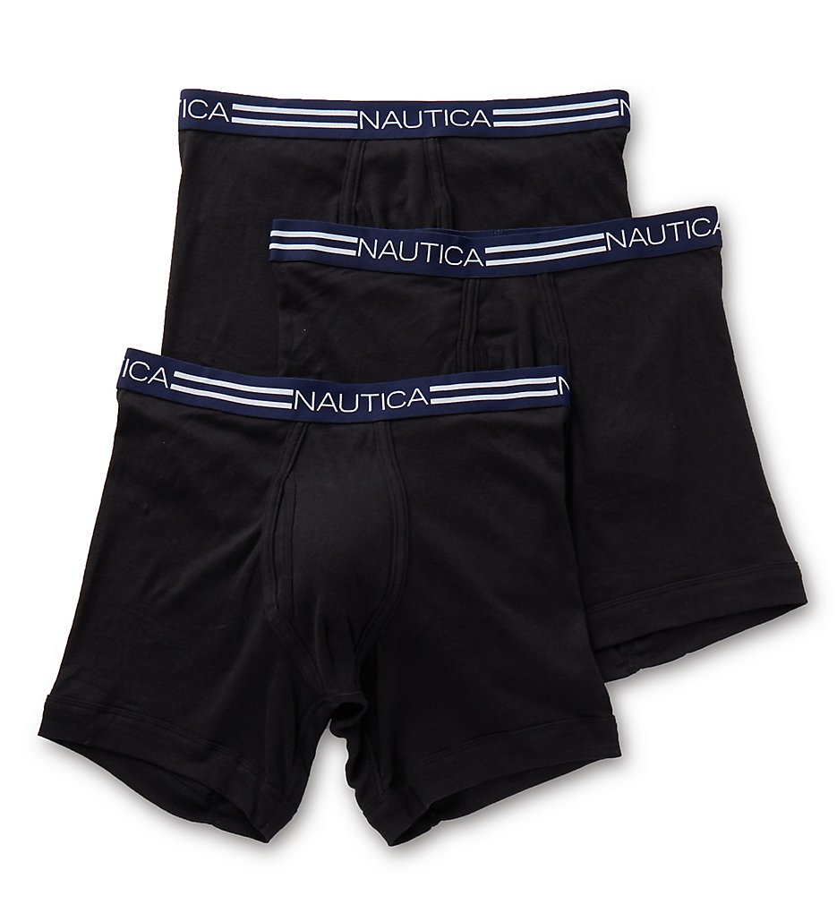 Nautica X60304 Cotton Boxer Briefs - 3 Pack (Black)