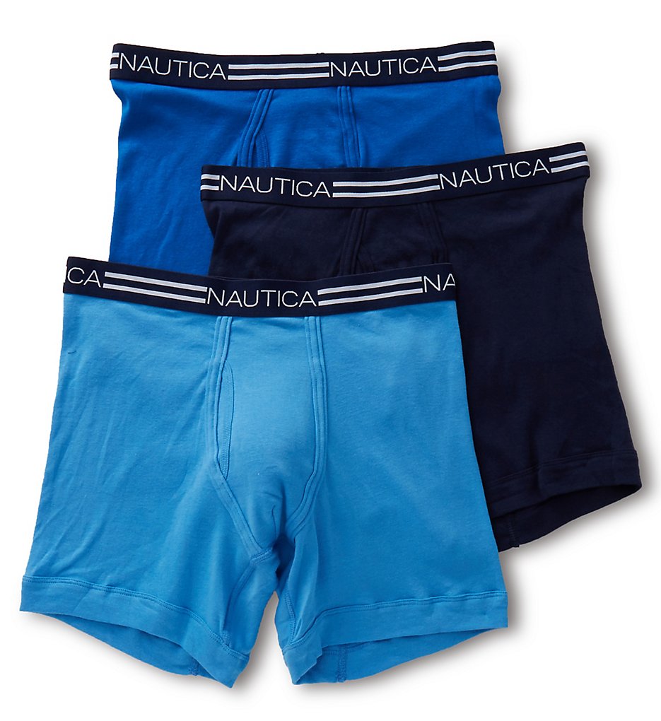 Nautica X60304 Cotton Boxer Briefs - 3 Pack (Peacoat/Cobalt/Aero/Co)
